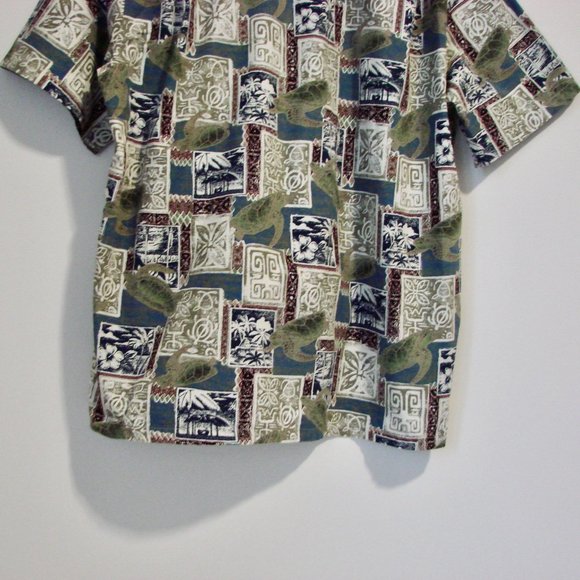 Hawaiian Short Sleeve Shirt Turtles Palm Trees Blue Green Made in Hawaii Size XL - Picture 12 of 12